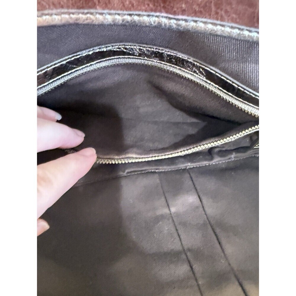 Kooba Brown Leather Clutch Metallic Piping Zip Snap Boho Bag Purse Y2K - Picture 11 of 16